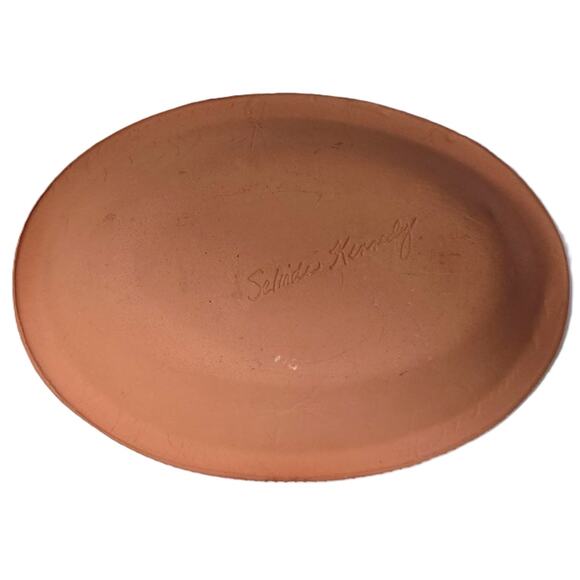 Selinda Kennedy Redware Hand-Painted Pottery Flower Oval Dish Signed Collectible - Picture 6 of 7